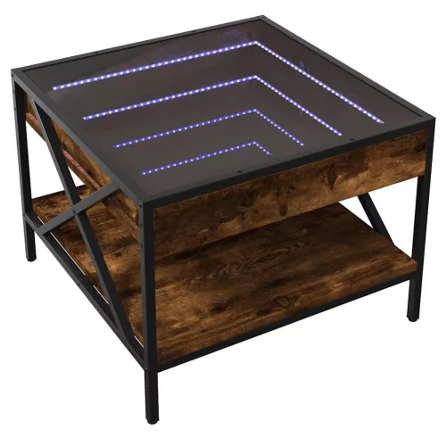 Füstös tölgy végtelen hatású LED-es dohányzóasztal 50x50x38 cm
