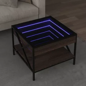   Barna tölgy végtelen hatású LED-es dohányzóasztal 50x50x38 cm