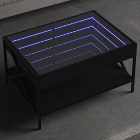   Fekete végtelen hatású LED-es dohányzóasztal 70 x 50 x 38 cm
