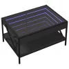 Fekete végtelen hatású LED-es dohányzóasztal 70 x 50 x 38 cm