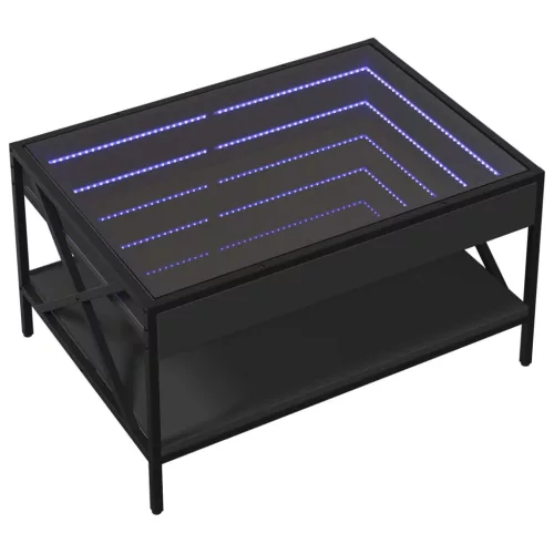 Fekete végtelen hatású LED-es dohányzóasztal 70 x 50 x 38 cm