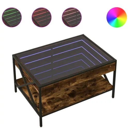 Füstös tölgy végtelen hatású LED-es dohányzóasztal 70x50x38 cm