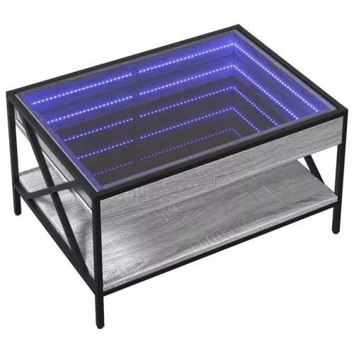 Szürke sonoma végtelen hatású LED-es dohányzóasztal 70x50x38 cm