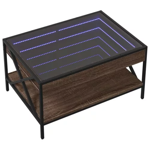 Barna tölgy végtelen hatású LED-es dohányzóasztal 70x50x38 cm