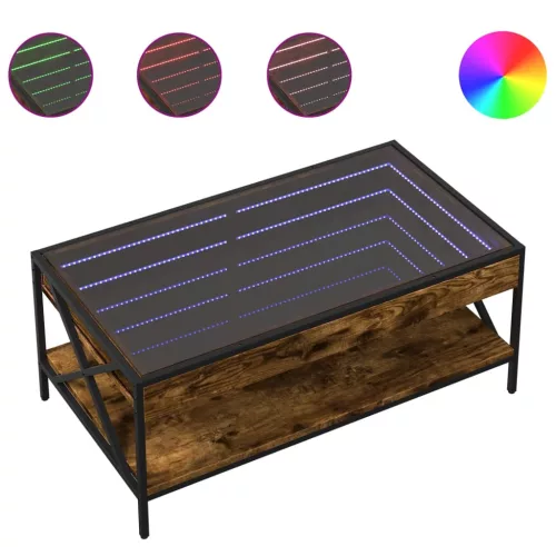 Füstös tölgy végtelen hatású LED-es dohányzóasztal 90x50x38 cm