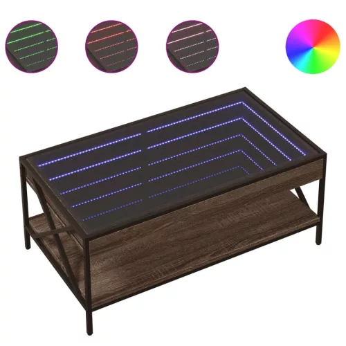 Barna tölgy végtelen hatású LED-es dohányzóasztal 90x50x38 cm