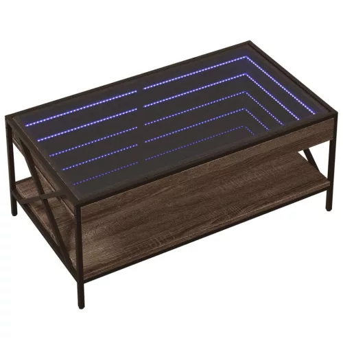 Barna tölgy végtelen hatású LED-es dohányzóasztal 90x50x38 cm