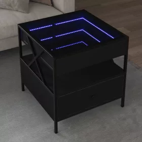   Fekete végtelen hatású LED-es dohányzóasztal 50 x 50 x 51 cm