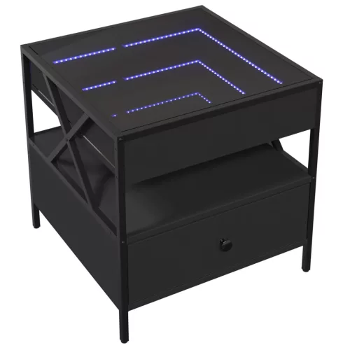 Fekete végtelen hatású LED-es dohányzóasztal 50 x 50 x 51 cm