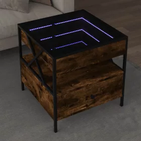   Füstös tölgy végtelen hatású LED-es dohányzóasztal 50x50x51 cm