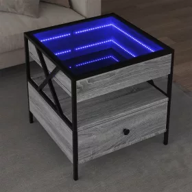   Szürke sonoma végtelen hatású LED-es dohányzóasztal 50x50x51 cm