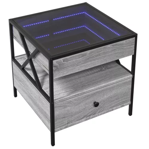Szürke sonoma végtelen hatású LED-es dohányzóasztal 50x50x51 cm