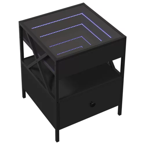 Fekete végtelen hatású LED-es dohányzóasztal 40 x 40 x 51 cm