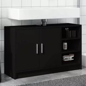 Fekete szerelt fa mosdószekrény 90 x 29 x 55 cm