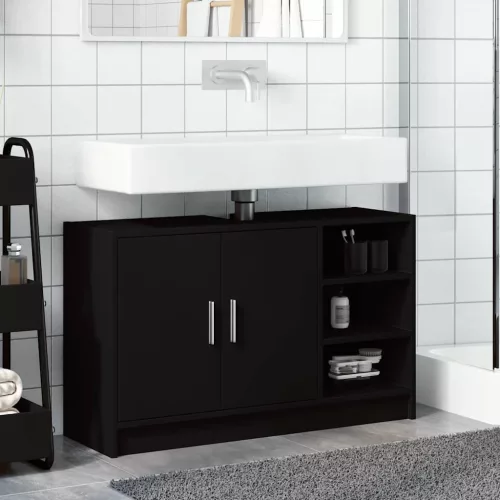 Fekete szerelt fa mosdószekrény 90 x 29 x 55 cm