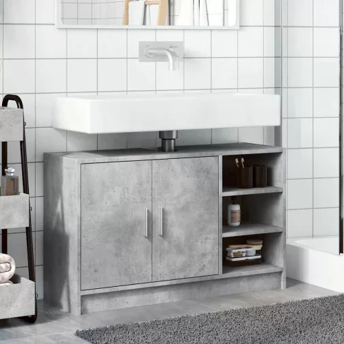 Betonszürke szerelt fa mosdószekrény 90 x 29 x 55 cm