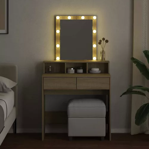 Sonoma tölgy színű fésülködőasztal LED-del 80 x 41 x 144,5 cm