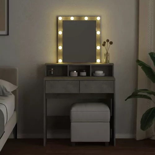 Betonszürke fésülködőasztal LED-del 80 x 41 x 144,5 cm