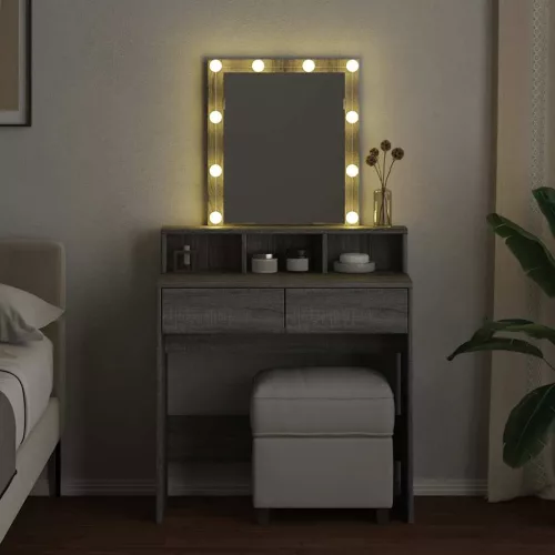 Szürke sonoma színű fésülködőasztal LED-del 80 x 41 x 144,5 cm