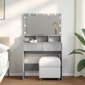 Betonszürke fésülködőasztal LED-del 80 x 41 x 134,5 cm