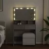 Betonszürke fésülködőasztal LED-del 80 x 41 x 134,5 cm
