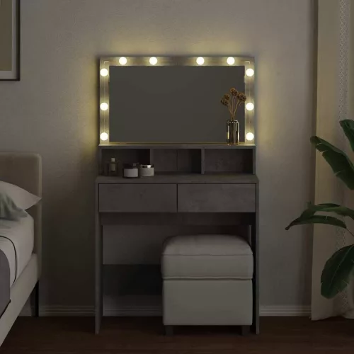 Betonszürke fésülködőasztal LED-del 80 x 41 x 134,5 cm