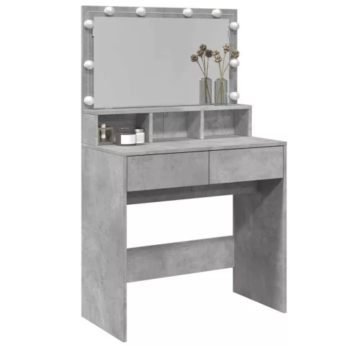 Betonszürke fésülködőasztal LED-del 80 x 41 x 134,5 cm