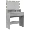 Betonszürke fésülködőasztal LED-del 80 x 41 x 134,5 cm