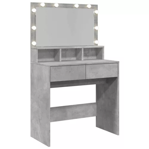 Betonszürke fésülködőasztal LED-del 80 x 41 x 134,5 cm