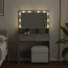 Szürke sonoma színű fésülködőasztal LED-del 80 x 41 x 134,5 cm