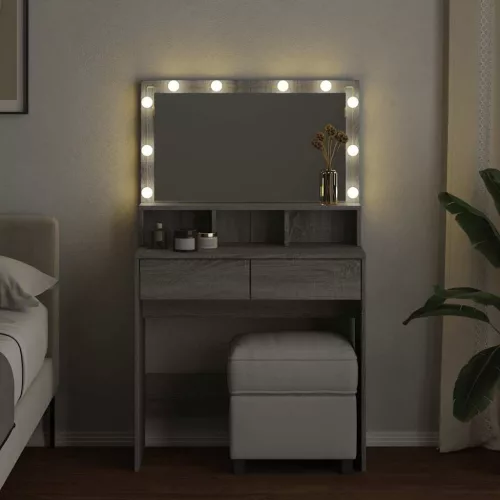 Szürke sonoma színű fésülködőasztal LED-del 80 x 41 x 134,5 cm