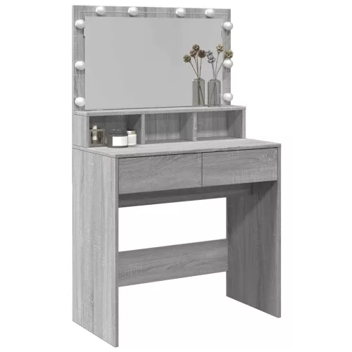 Szürke sonoma színű fésülködőasztal LED-del 80 x 41 x 134,5 cm