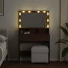 Barna tölgy színű fésülködőasztal LED-del 80 x 41 x 134,5 cm