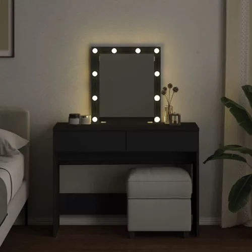 Fekete LED-es fésülködőasztal 100 x 40 x 130 cm
