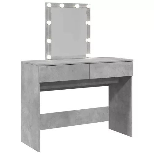 Betonszürke fésülködőasztal LED-del 100 x 40 x 130 cm
