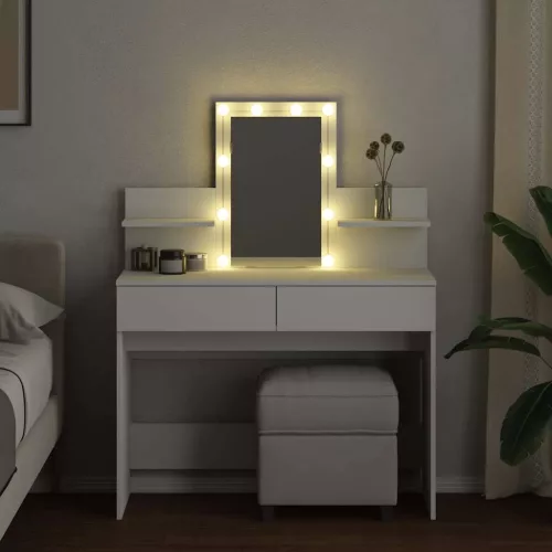 Fehér fésülködőasztal LED-del 100 x 40 x 130 cm