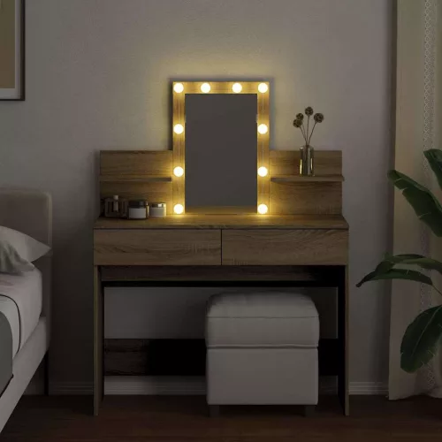 Sonoma tölgy színű fésülködőasztal LED-del 100 x 40 x 130 cm