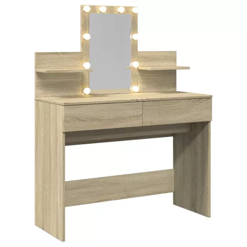 Sonoma tölgy színű fésülködőasztal LED-del 100 x 40 x 130 cm