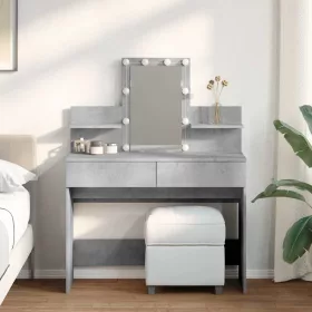 Betonszürke fésülködőasztal LED-del 100 x 40 x 130 cm