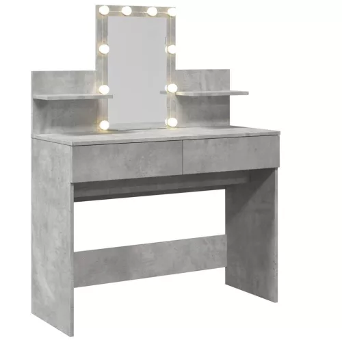Betonszürke fésülködőasztal LED-del 100 x 40 x 130 cm