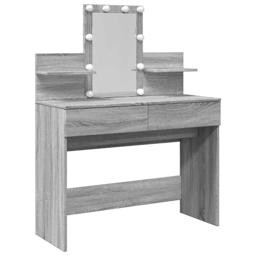 Szürke sonoma színű fésülködőasztal LED-del 100 x 40 x 130 cm