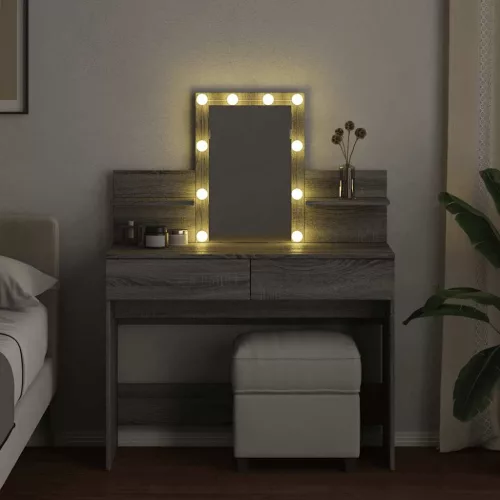 Szürke sonoma színű fésülködőasztal LED-del 100 x 40 x 130 cm