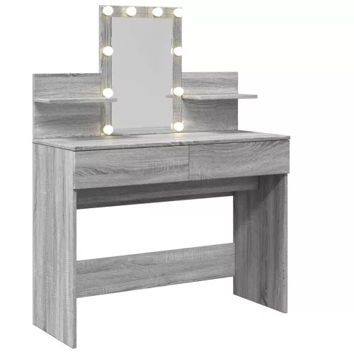 Szürke sonoma színű fésülködőasztal LED-del 100 x 40 x 130 cm