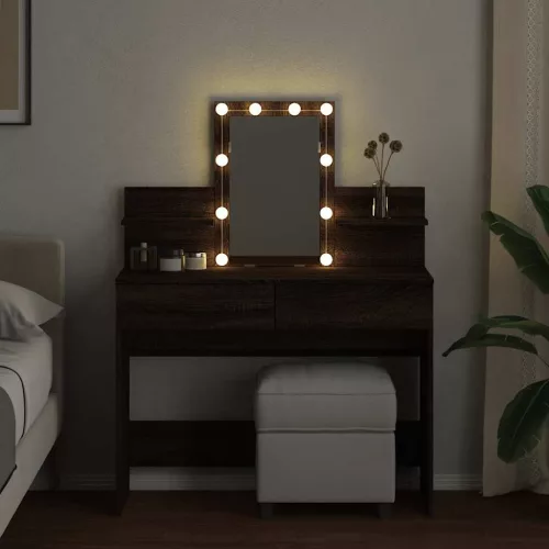 Barna tölgy színű fésülködőasztal LED-del 100 x 40 x 130 cm