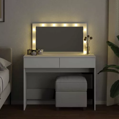 Fehér fésülködőasztal LED-del 100 x 40 x 130 cm