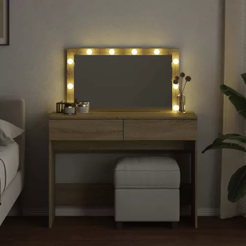Sonoma tölgy színű fésülködőasztal LED-del 100 x 40 x 120 cm