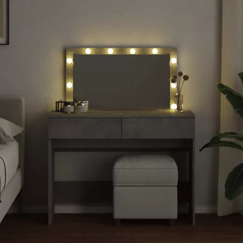 Betonszürke fésülködőasztal LED-del 100 x 40 x 120 cm