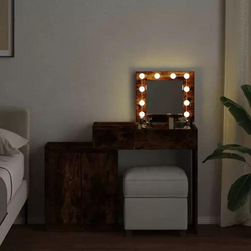Füstös tölgy színű LED-es fésülködőasztal 115 x 37 x 110,5 cm