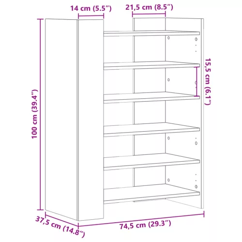 Fehér szerelt fa cipőszekrény 74,5 x 37,5 x 100 cm