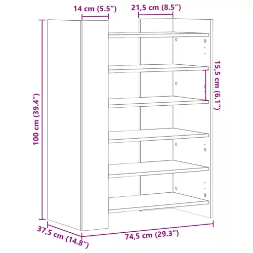 Sonoma tölgy színű szerelt fa cipőszekrény 74,5 x 37,5 x 100 cm